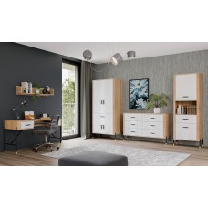 Kumode ar atvilknēm un durvīm DANTE DT08, Ozols cremona/Balts matēts/Melns